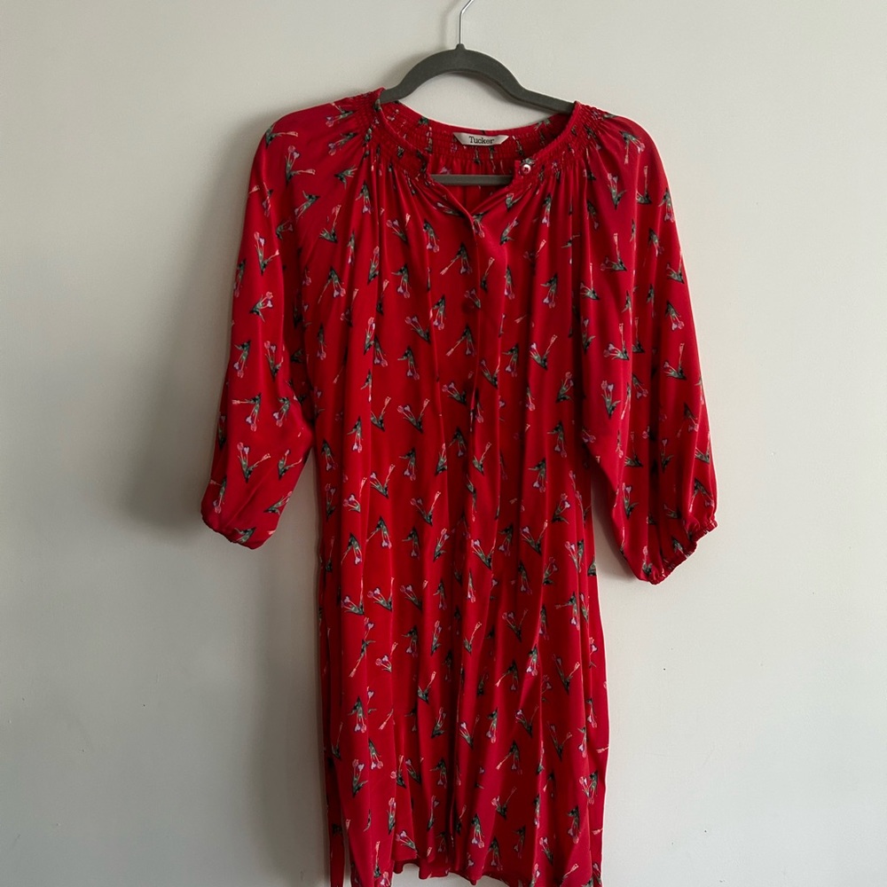 Tucker Pink Long-Sleeved Dress with Floral Design